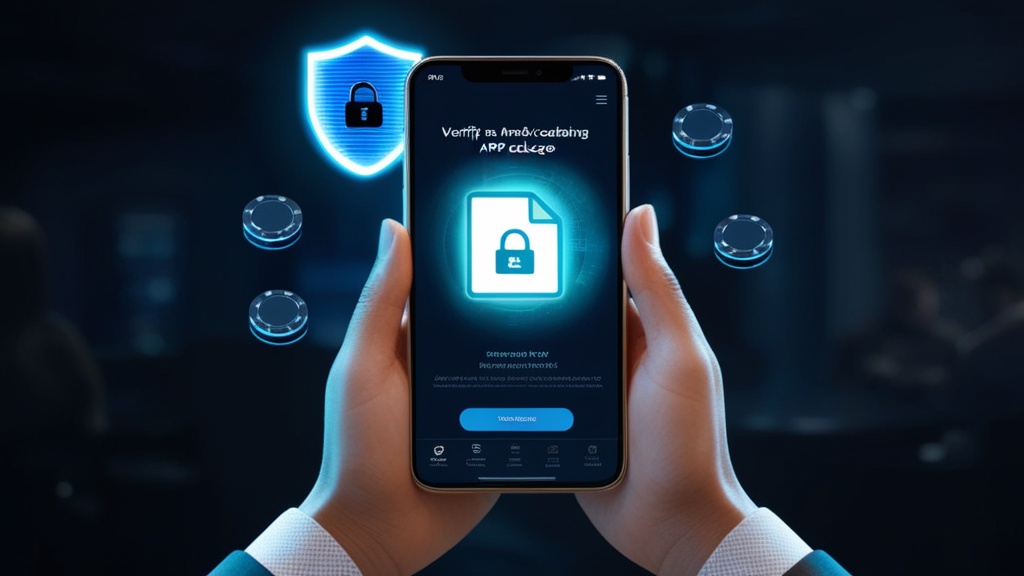 Smartphone checking an APK file with a security-style casino background