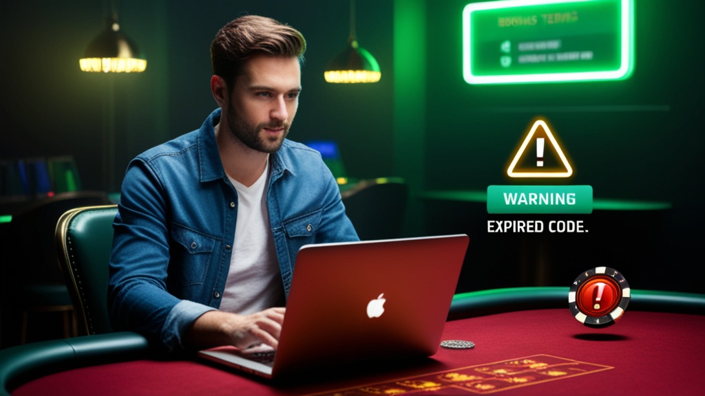 Player checking bonus terms and warning signs before claiming an offer.