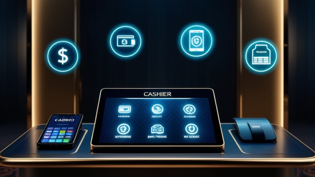Casino cashier screen showing deposit options and payment symbols