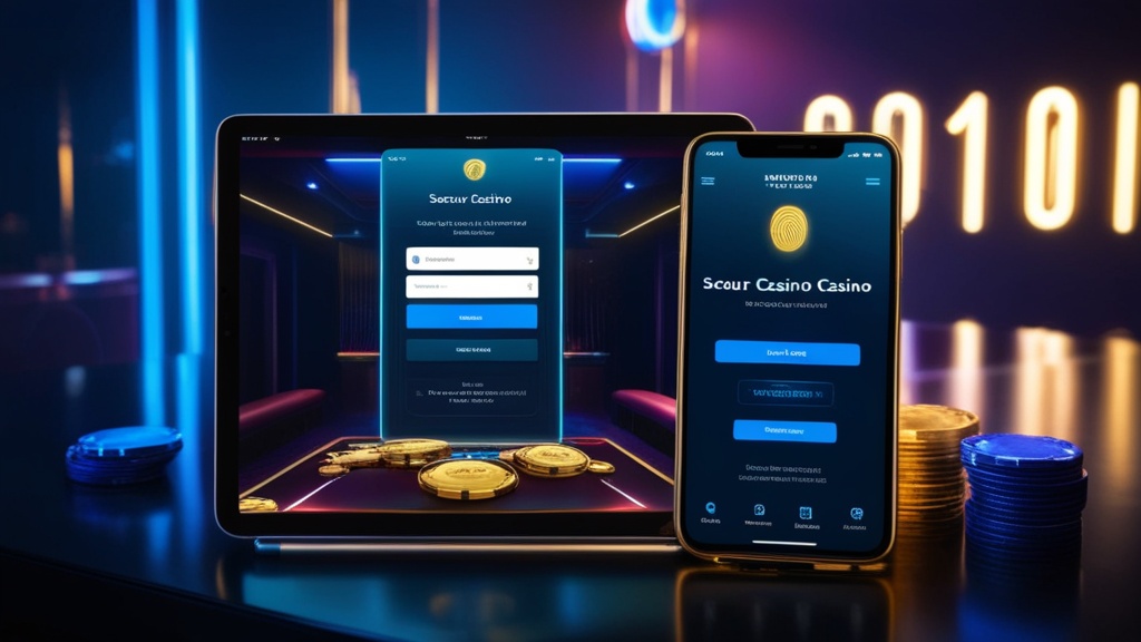 Mobile phone showing secure casino login with biometric access