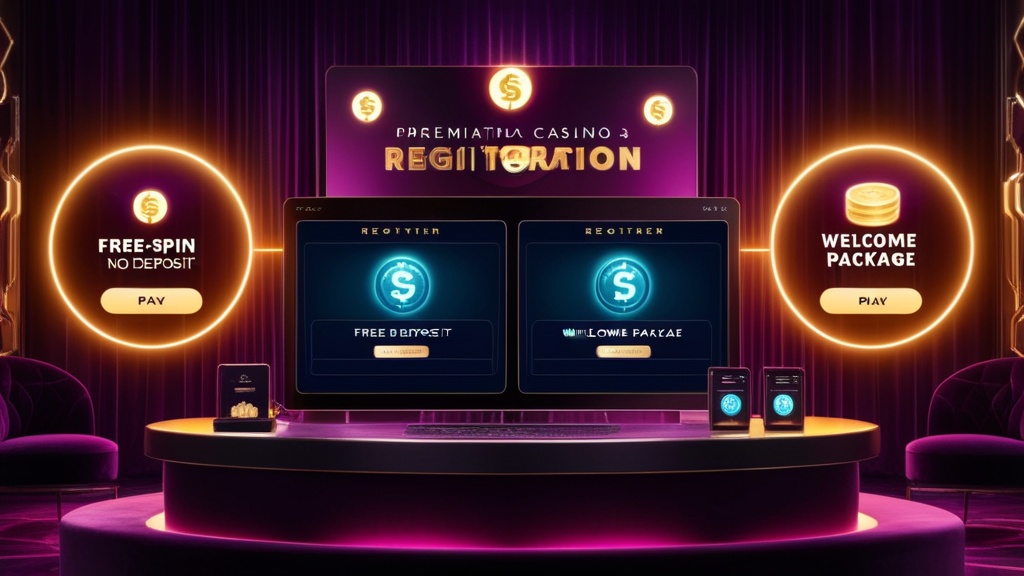 Split scene showing a no-deposit reward and a welcome offer on a casino screen.
