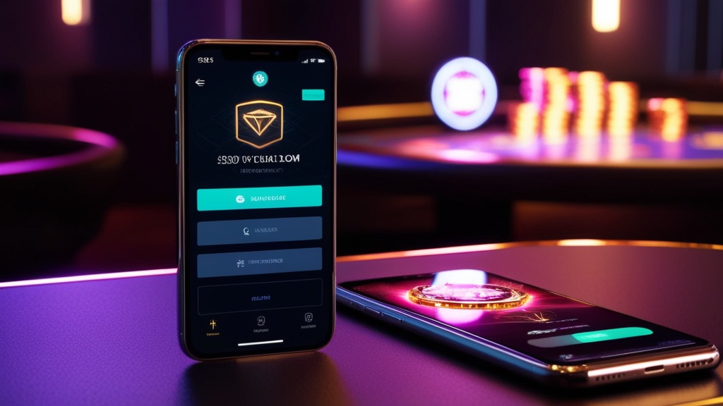 Smartphone showing app update and login screens in a casino setting