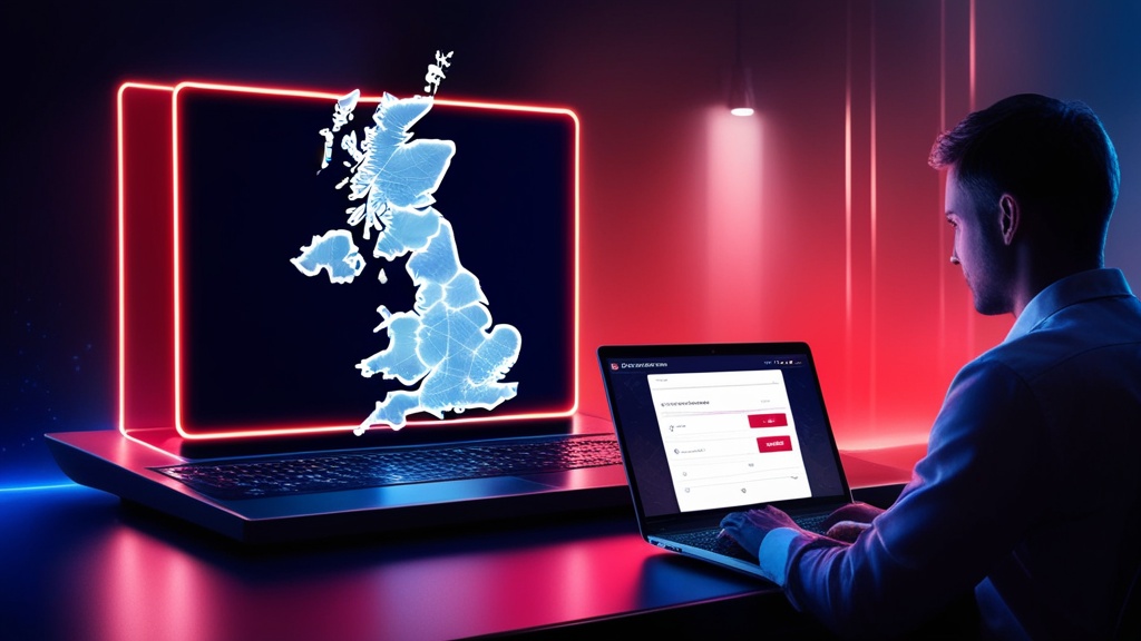 UK map beside a secure casino login screen and verification interface